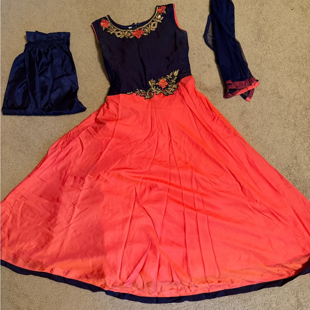 Elegant Navy and Coral Anarkali